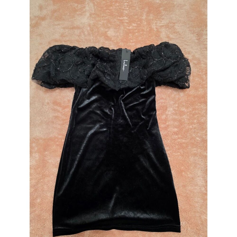 Lavishly Adored Black Tulle Velvet Off-the-Shoulder Mini Dress NWT S Lulus